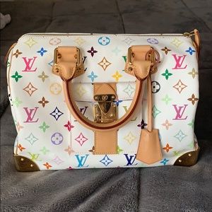 Louis Vuitton White Multicolor Monogram Speedy